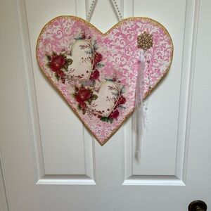 Elegant Pink Heart Wreath with Red Floral Design